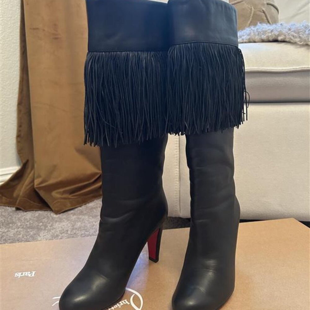 Christian Louboutin Majung Fringe Boots – Black Leather, Size 36